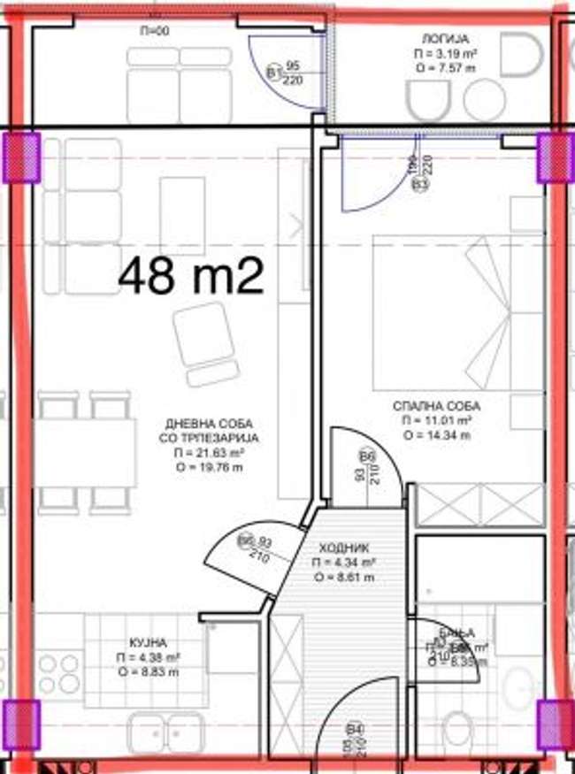 Two-room apartment under construction Blvd. Tourist 48 sqm - 2