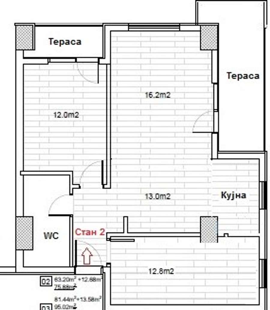 Uninhabited, empty three-bedroom apartment in Aerodrom - 1