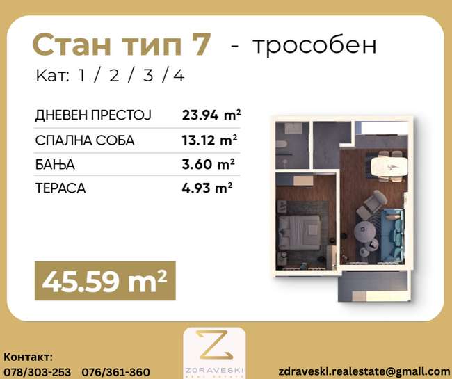 Apartment under construction of 46m2 Boulevard Turistichka - ZDRAVESKI - 2