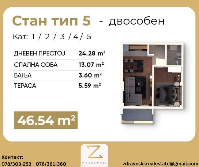 Apartment under construction of 47m2 Boulevard Turistichka - ZDRAVESKI - 2
