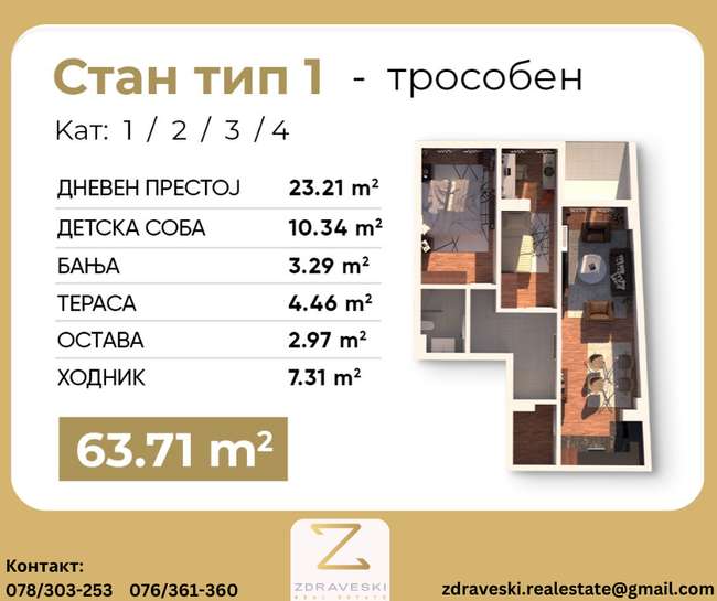 Стан во градба од 64m2 Булевар Туристичка - ZDRAVESKI - 2