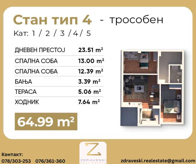 Стан во градба од 65m2 Булевар Туристичка - ZDRAVESKI - 2