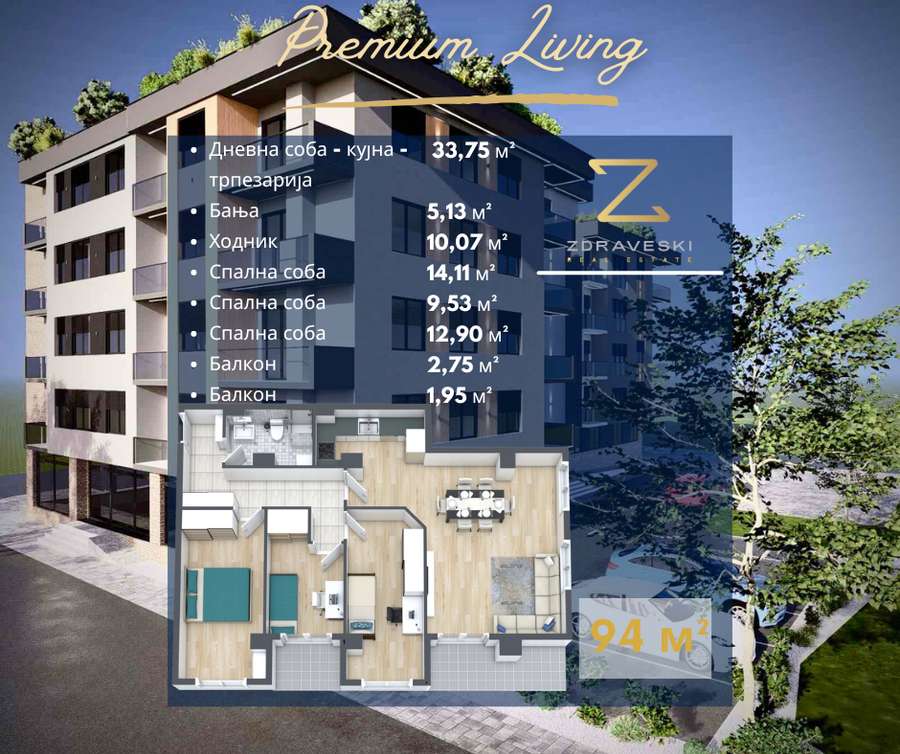 Apartment in the center of 94m2 - ZDRAVESKI - 1